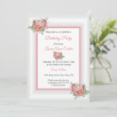 ピンクホワイトフローラ水彩誕生日パーティー 招待状 (スタンド正面)