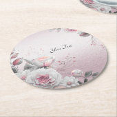 ピンクホワイトフローラ紙コースター ラウンドペーパーコースター (アングル)
