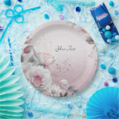 ピンクホワイトフローラ紙プレート ペーパープレート (パーティー)