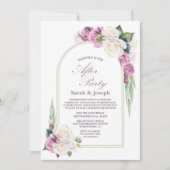 ピンクホワイトフローラ結婚アーチのパーティー 招待状 (正面)