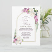 ピンクホワイトフローラ結婚アーチのパーティー 招待状 (スタンド正面)