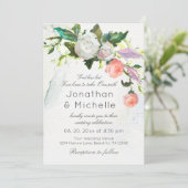 ピンクホワイトフローラ緑結婚のクリスチャン 招待状 (スタンド正面)
