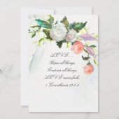 ピンクホワイトフローラ緑結婚のクリスチャン 招待状 (裏面)