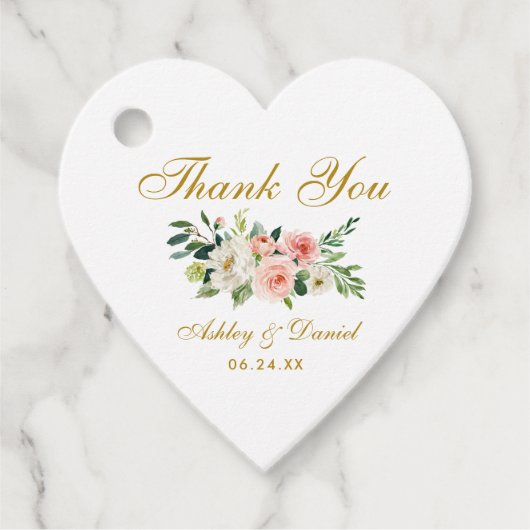 ピンクホワイトフローラ金ゴールド結婚ズサンキューハート フェイバータグ (正面)