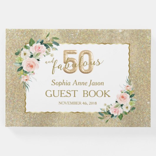 ピンクホワイトフローラ金ゴールド50と素晴らしい誕生日 ゲストブック (正面)