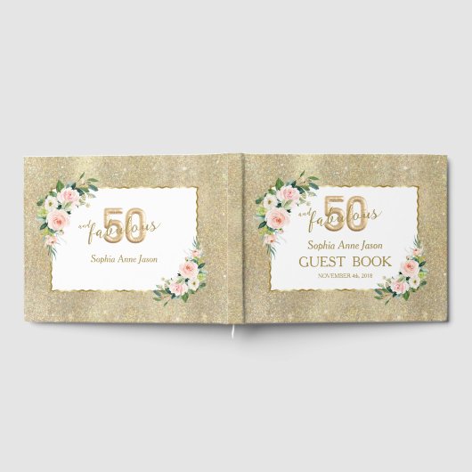 ピンクホワイトフローラ金ゴールド50と素晴らしい誕生日 ゲストブック (全面)
