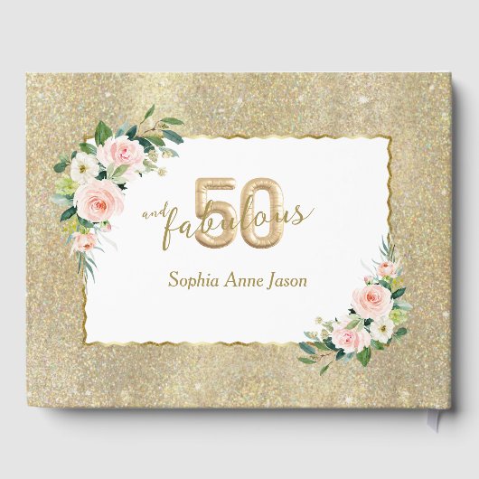 ピンクホワイトフローラ金ゴールド50と素晴らしい誕生日 ゲストブック (裏面)