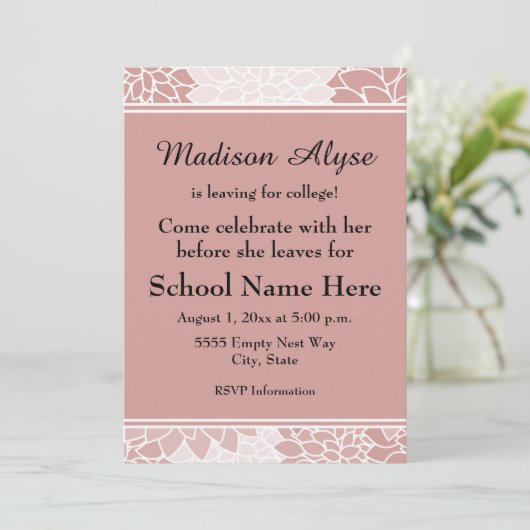 ピンクホワイトフローラ離れズフォーカレッジパーティー招待状 招待状 (スタンド正面)