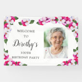 ピンクホワイトフローラ100th誕生日へようこそ 横断幕 (横)