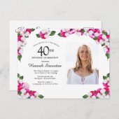 ピンクホワイトフローラ40歳の誕生日 インビテーションポストカード (正面/裏面)
