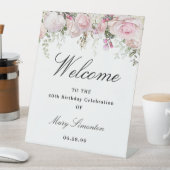 ピンクホワイトフローラ40th誕生日パーティーへようこそ 台座サイン (インサイチュ)