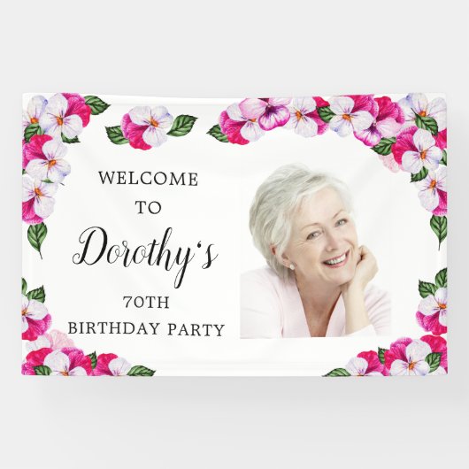 ピンクホワイトフローラ70th誕生日へようこそ 横断幕 (横)