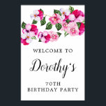 ピンクホワイトフローラ70th Birthday Party Welcome ポスター<br><div class="desc">美しいピンクのフローラ水の色の歓迎サインは、上部にピンクと白のパンジーのスプレーを特徴とする。誕生日のお祝いの人の名前は書とてもスクリプトかわいらしでフェミニンある。上と下の2行でウェルカムカスタマイズメッセージを受け取る。</div>