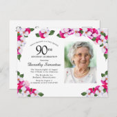 ピンクホワイトフローラ90誕生日 インビテーションポストカード (正面/裏面)