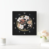 ピンクホワイトブラウン桜日本のの着物パターン スクエア壁時計 (ホーム)