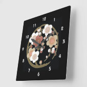 ピンクホワイトブラウン桜日本のの着物パターン スクエア壁時計 (傾斜)