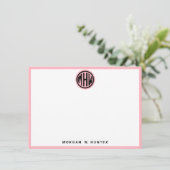 ピンクホワイトブラックサークルモノグラムフォントDIY BG サンキューカード (スタンド正面)