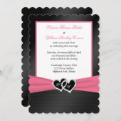 ピンクホワイトブラックフェイクプリーツハート結婚式の招待 招待状 (正面/裏面)