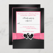 ピンクホワイトブラックフェイクプリーツハート結婚式RSVP 2 招待状 (正面/裏面)