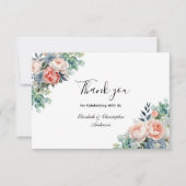 ピンクホワイトブルーフローラ花ユーカリ結婚ス サンキューカード (正面)