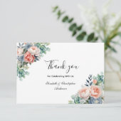 ピンクホワイトブルーフローラ花ユーカリ結婚ス サンキューカード (スタンド正面)