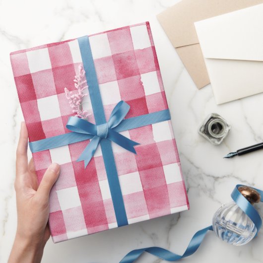 ピンクホワイトプレイドストライプ誕生日 ラッピングペーパー (ギフト)