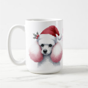 ピンクホワイトプードルクリスマスマグカップ コーヒーマグカップ