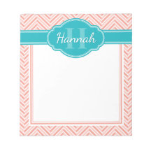 ピンクホワイトヘリンボーンパターンティール（緑がかった色）モノグラム