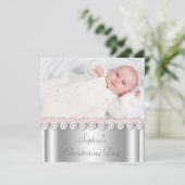 ピンクホワイトベビーガールフォト《キリスト教》洗礼式や命名式 招待状 (スタンド正面)