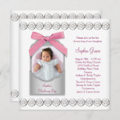 ピンクホワイトベビーガールフォト《キリスト教》洗礼式や命名式 招待状 (正面/裏面)