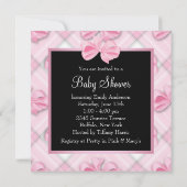 ピンクホワイトベビーシューズピンクブラックベビーガールシャワー 招待状 (裏面)
