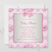 ピンクホワイトベビーシューズピンクベビーガールシャワー 招待状 (裏面)