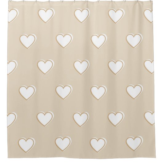 ピンクホワイトベージュかわいいシンプルハートパターン シャワーカーテン (正面)