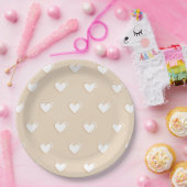 ピンクホワイトベージュかわいいシンプルハートパターン ペーパープレート (パーティー)