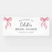 ピンクホワイトボウパーソナライズされたウェルカムブライダルシャワー 横断幕 (横)