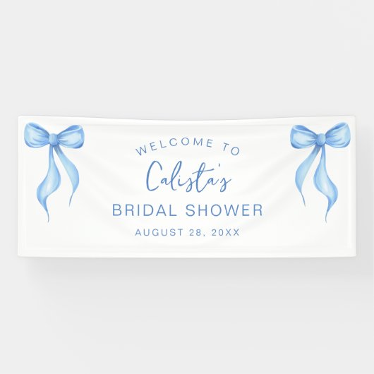 ピンクホワイトボウパーソナライズされたウェルカムブライダルシャワー 横断幕 (横)
