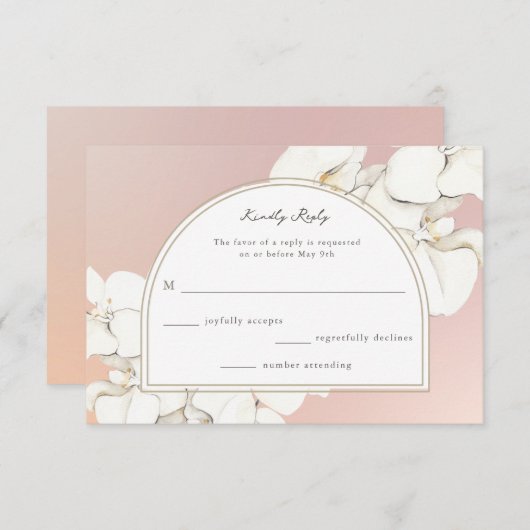 ピンクホワイトボタニカルオーキッド結婚フローラ 出欠カード (正面/裏面)