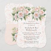 ピンクホワイトボタニカルバラブリデスメイドランチョン 招待状 (正面/裏面)