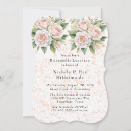 ピンクホワイトボタニカルバラブリデスメイドランチョン 招待状