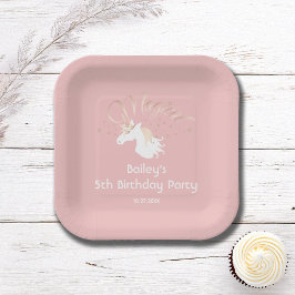 ピンクホワイトマジカルユニコーンガールバースデーパーティー ペーパープレート