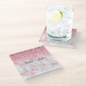 ピンクホワイトマーブルグリッター ガラスコースター (アングル)