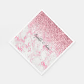 ピンクホワイトマーブルグリッター スタンダードランチョンナプキン (角)