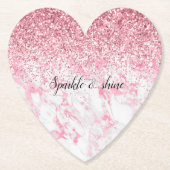 ピンクホワイトマーブルグリッター ペーパーコースター (正面)