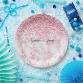 ピンクホワイトマーブルグリッター ペーパープレート (パーティー)