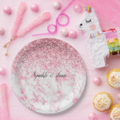 ピンクホワイトマーブルグリッター ペーパープレート (パーティー)