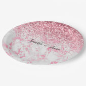 ピンクホワイトマーブルグリッター ペーパープレート (アングル)