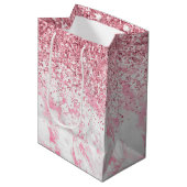 ピンクホワイトマーブルグリッター ミディアムペーパーバッグ (正面アングル)