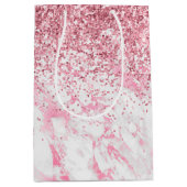 ピンクホワイトマーブルグリッター ミディアムペーパーバッグ (正面)