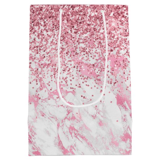 ピンクホワイトマーブルグリッター ミディアムペーパーバッグ (裏面)