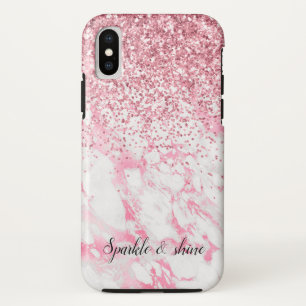 ピンクホワイトマーブルグリッター iPhone XSケース